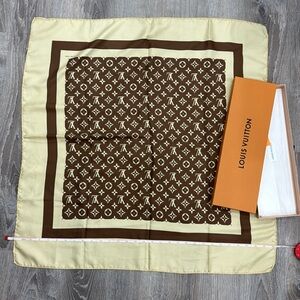 Louis Vuitton Monogram Brown and Cream Silk Scarf
